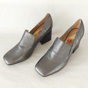 Marc Fisher Ltd Metallic Pumps Leather Square toe Block Heels Marlo Gray Shoes